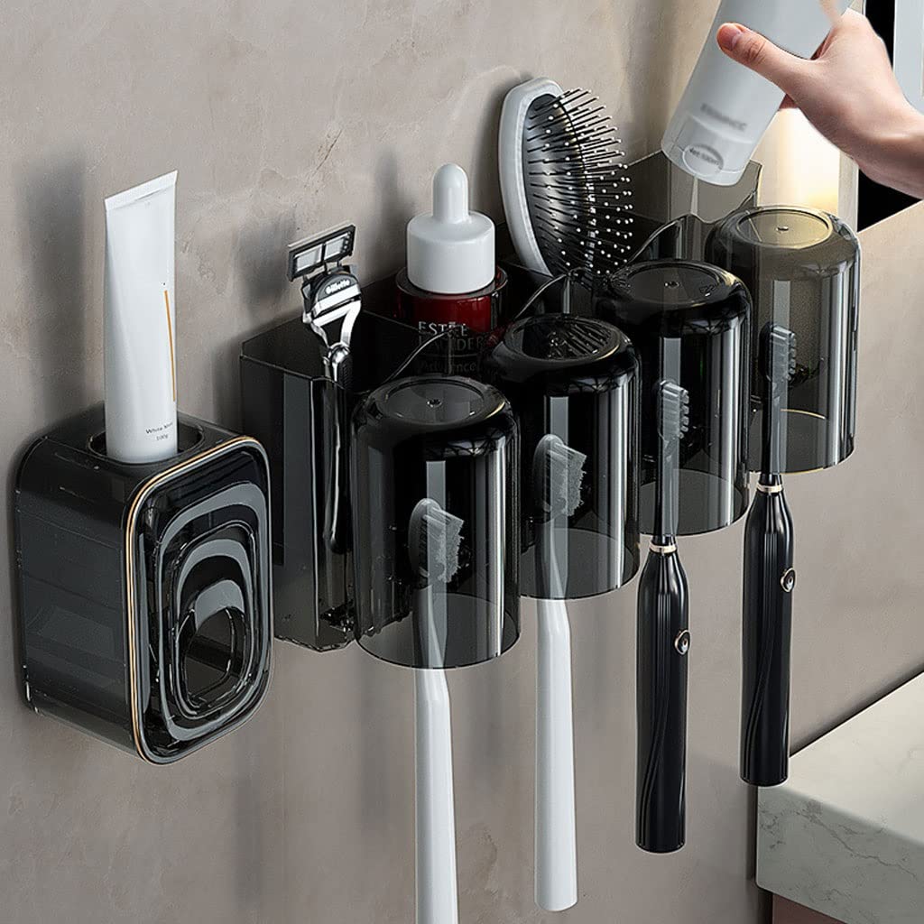 Estante Para Cepillos de Dientes Combinan el soporte del cepillo de dientes Montaje de pared soporte for el cepillo de muelas de almacenamiento de almacenamiento con taza de enjuague bucal, kit de pro
