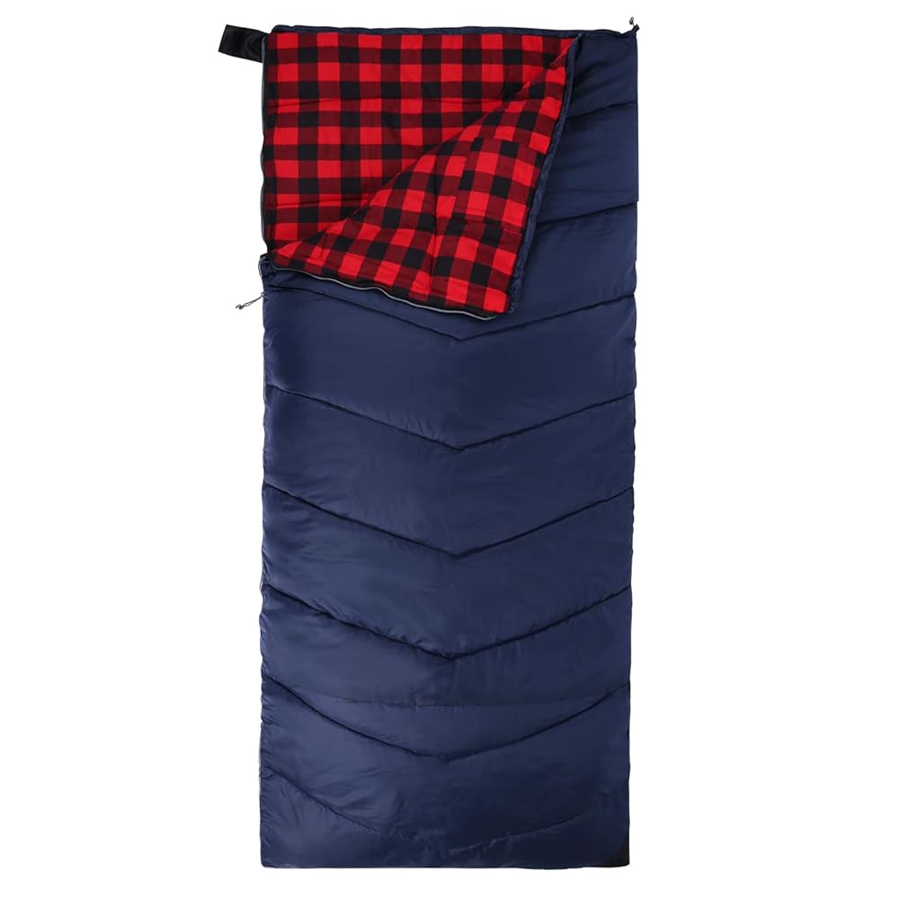 REDCAMP 3lbs Cotton Flannel Sleeping Bag for Adults, XL 32/41/50F Comfortable, Envelope Sleeping Bag with Compression Sack, Red Plaid 79x33