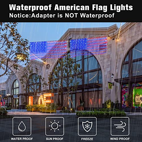 MUYUN American Flag Lights Solar Powered&Plug-in, 420LED Flag Net Light with Remote, 8 Modes Fairy String Light for Christmas Decorations Party Home Decor July 4th Independence Day - Image 4