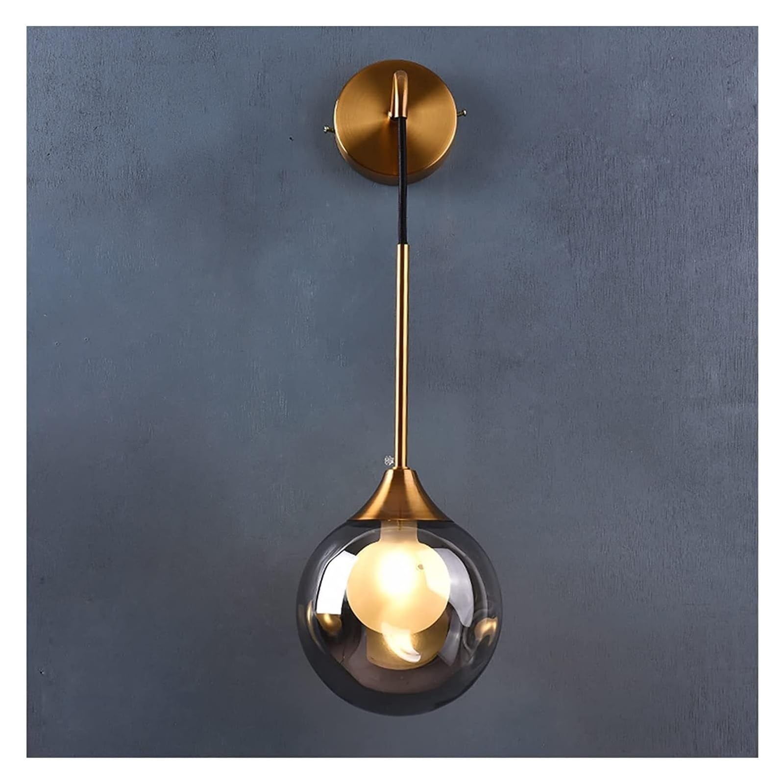 KHUKHU Modern LED Wall Lamp Glass Ball Gold E14 Sconce Indoor Living Bedroom Kitchen Light Fixture Bedside Decor Luminaire Nordic Wall Light(Grey)