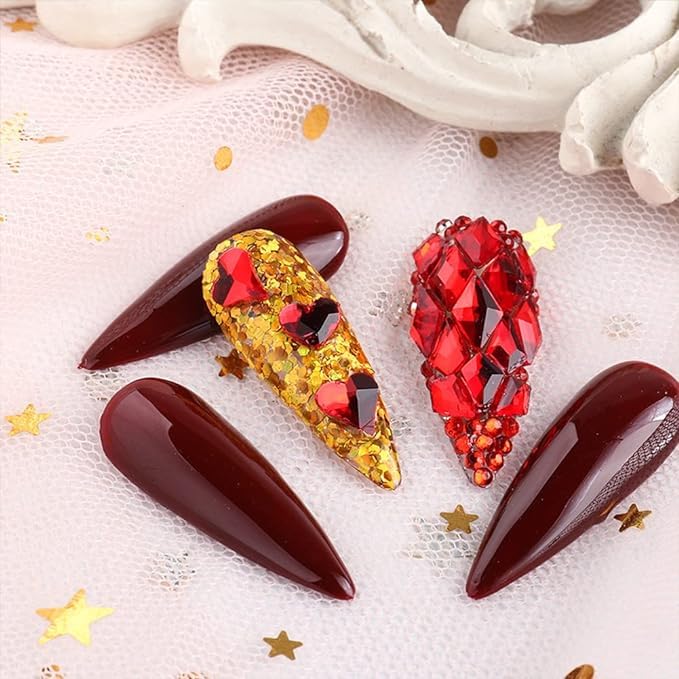 Miniatura 6 de Juego de diamantes de imitación rojos para uñas, 60 piedras preciosas de diamantes de imitación rojos con parte trasera plana de cristal multiforma