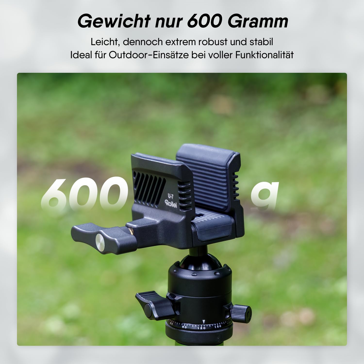 Rollei Gewehrklemme mit Kugelkopf BH-U7, 360° Drehung Jagd Zubehör Spannweite von 3–7 cm aus Aluminium & Gummi für Ggewehrauflage Einschießbock 10 kg Tragkraft 600 Gramm