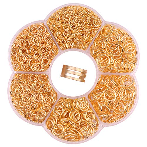YAKA 1600Pcs 6 Different Sizes Open Jump Rings,5mm 6mm 7mm 8mm 9mm 10mm Ring Jewelry Keychain for Jewelry Making Accessories,1Pcs Jump Ring Open/Close Tool and 1Pcs Clear Box (Gold)