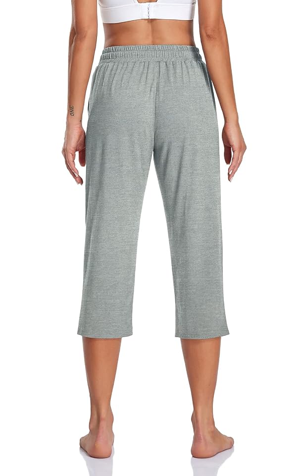 TARSE Womens Capris Yoga Workout Sweatpants Pockets Loose Drawstring Capri Pants Lounge Pajama Cropped Pants (Heather LightGray,L) by TARSE - Used condition - Image 2