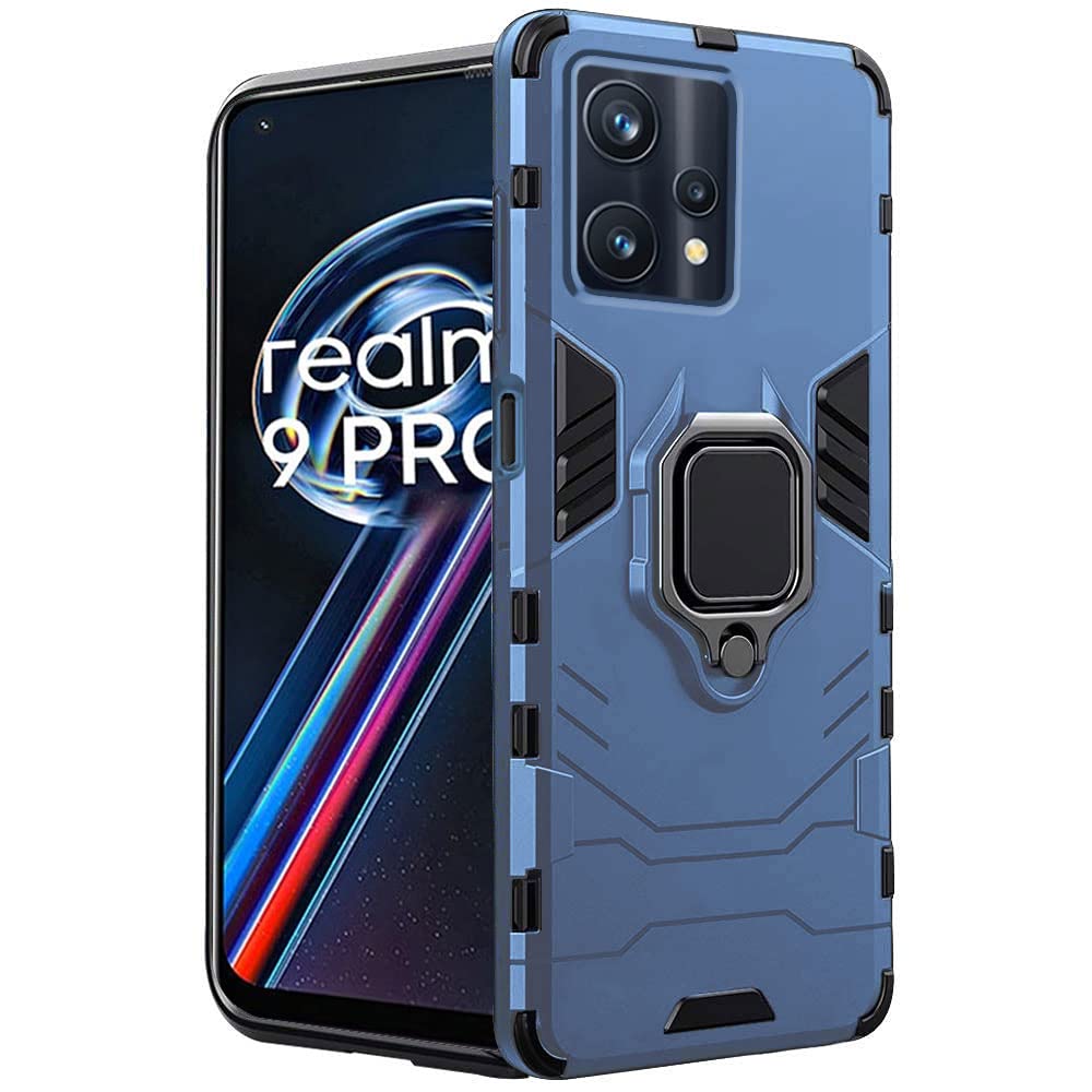 TheGiftKart Tough Armor Bumper Back Cover Case for Realme 9 Pro 5G | Ring Holder & Kickstand in-Built | 360 Degree Protection Back Case Cover for Realme 9 Pro 5G (PC & TPU | Greyish Blue) (B09W925T5P) Amazon Price History, Amazon Price Tracker