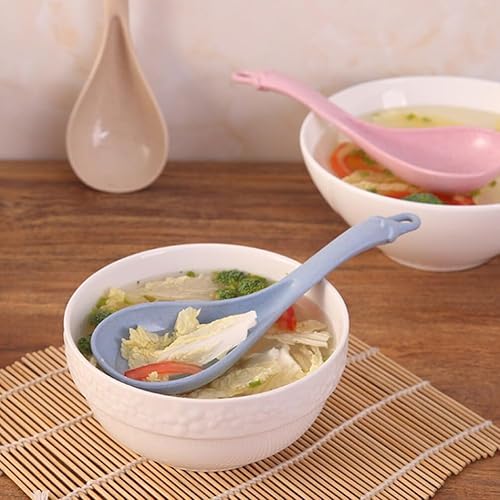 Miniatura 5 de Garneck Cucharas de sopa chinas de paja de trigo espesada cucharas de cena irrompibles de cereales japoneses cucharas de ramen asiáticos Wonton
