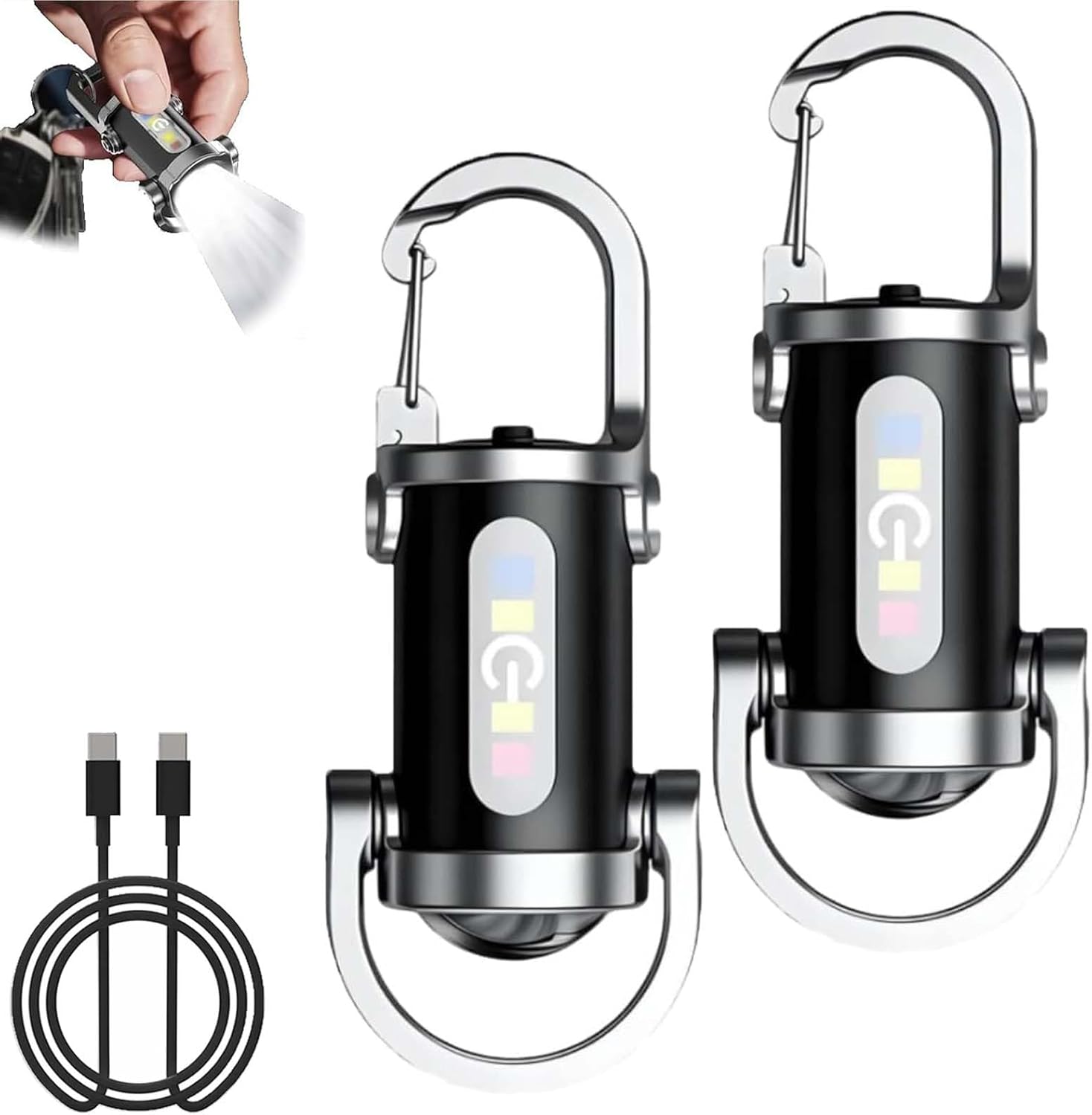Keyblazer, Portable Rechargeable Bright Keychain Flashlight,1200 Lumens EDC Mini Bright Keychain LED Flashlight with Mobile Power & Waterproof Function, 7 Lights Modes (Plastic-2PCS)