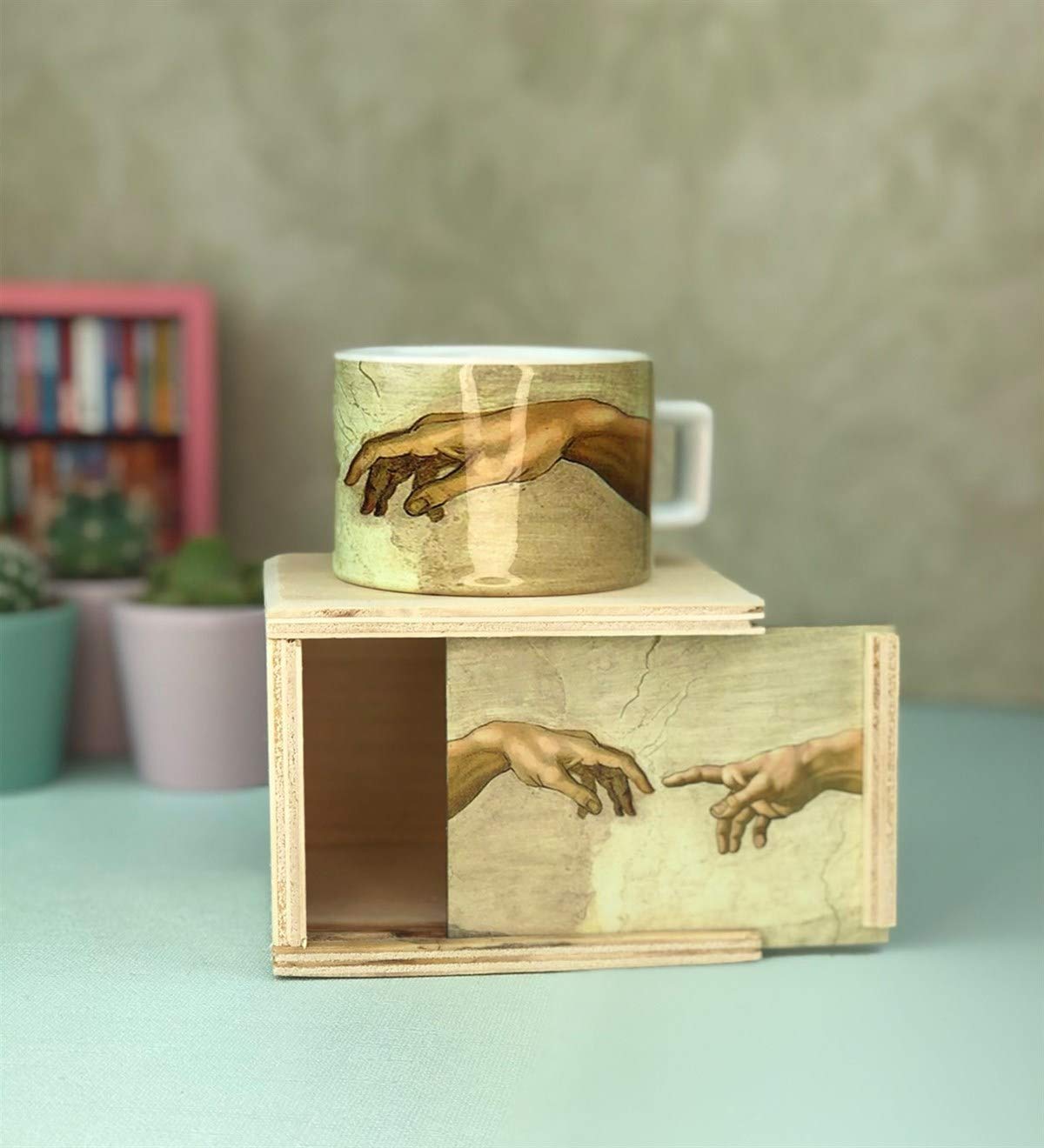 giftmoda Michelangelo Yaratılış Tasarımlı Kutulu Kupa