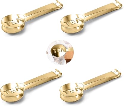 4Pcs Gold Tea Bag Squeezer, Stainless Steel Clip On Strainer | Tea Spoon Tongs, For Loose Tea Ice Sugar Cubes, Tea Bag Holder, Tea Accessories For Tea Drinkers