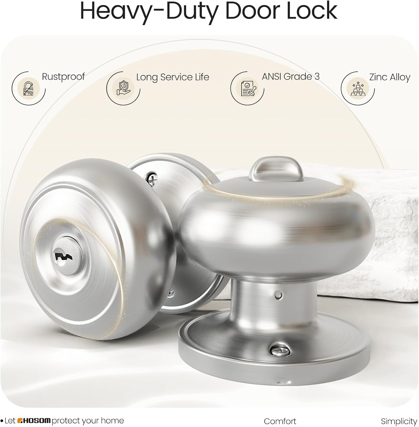 HOSOM 6 Pack Door Knob with Lock and Key, Keyed Entry Door Knob, Exterior and Interior Door Lock for Front Door Commercial and Residential Area, Entry Door Handle for Bedroom and Bathroom