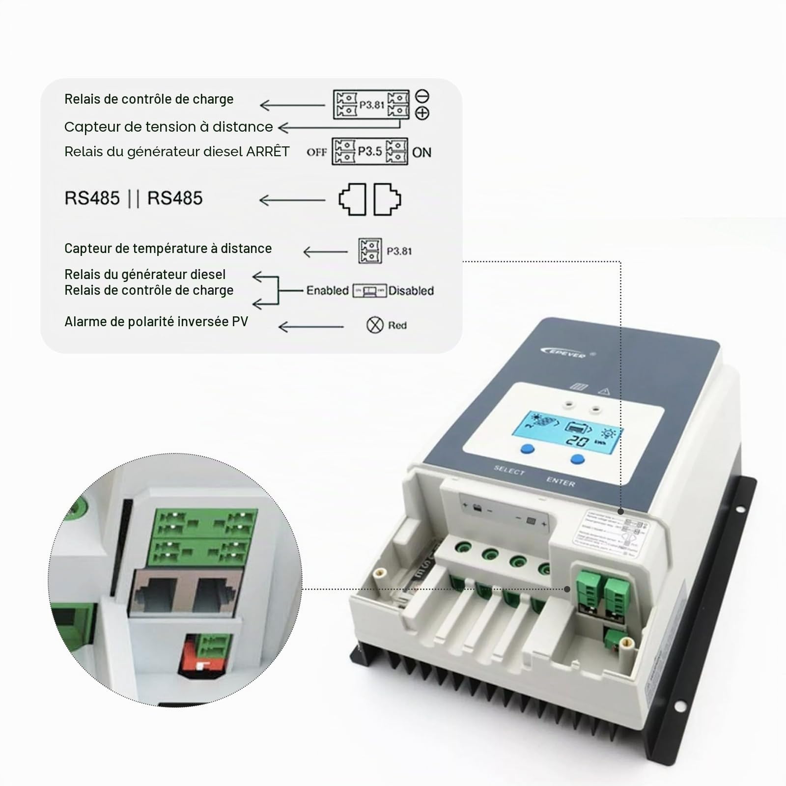 EPEVER Tracer AN MPPT Laderegler régulateur de charge solaire 80A, PV150V, 12/24/36/48VDC travail automatique, écran LCD commen negative Erdung