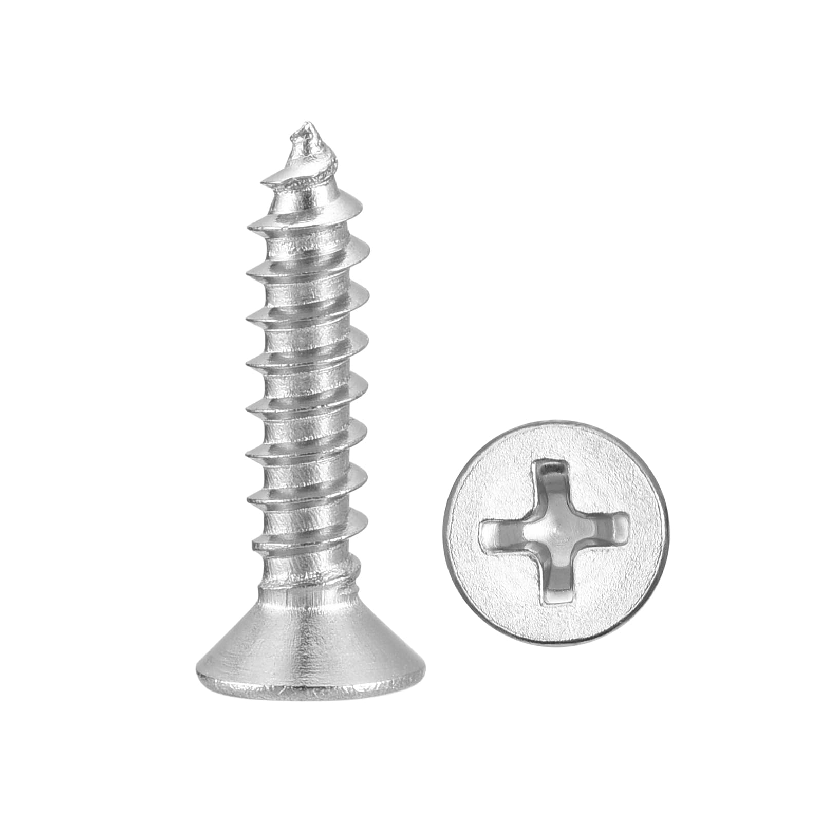 METALLIXITY Countersunk Phillips Wood Screw (#4x1/2") 100Pcs, 304 Stainless Steel Coarse Thread Phillips Drive Flat Head Wood Screws - for Furniture Installation Repair, Silver — image 1
