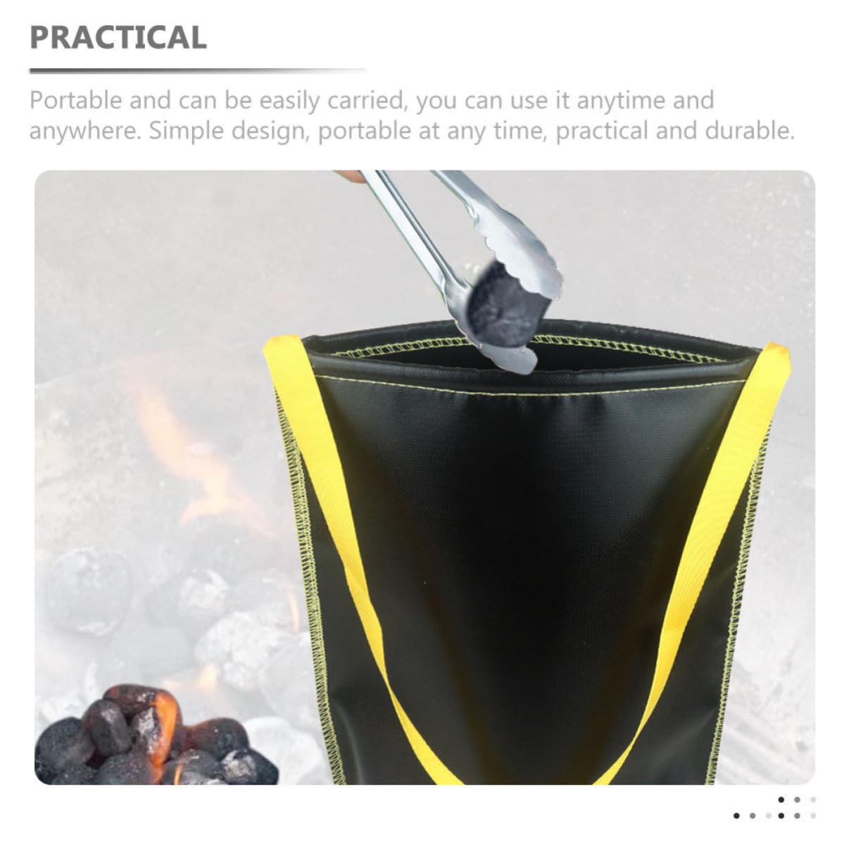 Mikikit Feuerfester mit Griffdesign Aufbewahrungsbeutel aus Nylon und Silikon Großer Kapazität in Schwarz für Grillkohle und Outdoor Einsätze