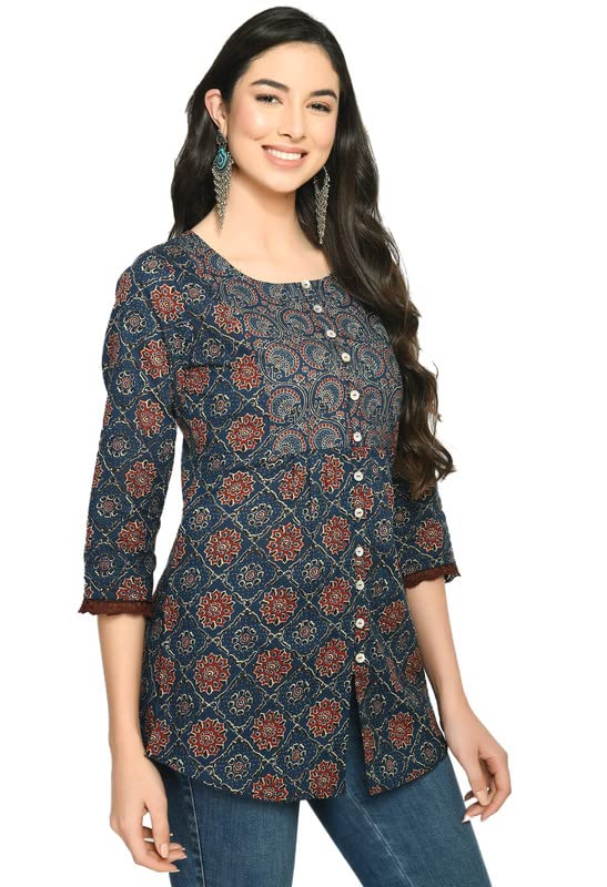 Meesan Women's Beautiful Straight Cotton Short Kurti, Casual Wear Tunic, Office Wear offers donot miss