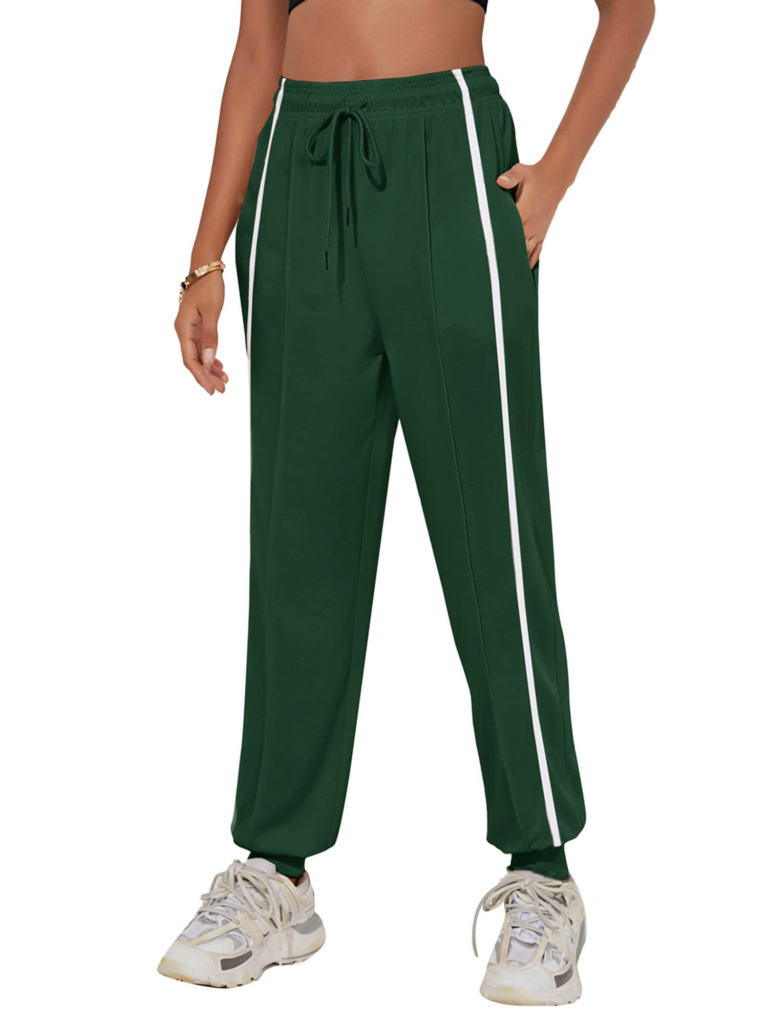 StarVnc Women`s Striped Jogger Sweatpants Drawstring Waist Lounge Workout Sweat Pants