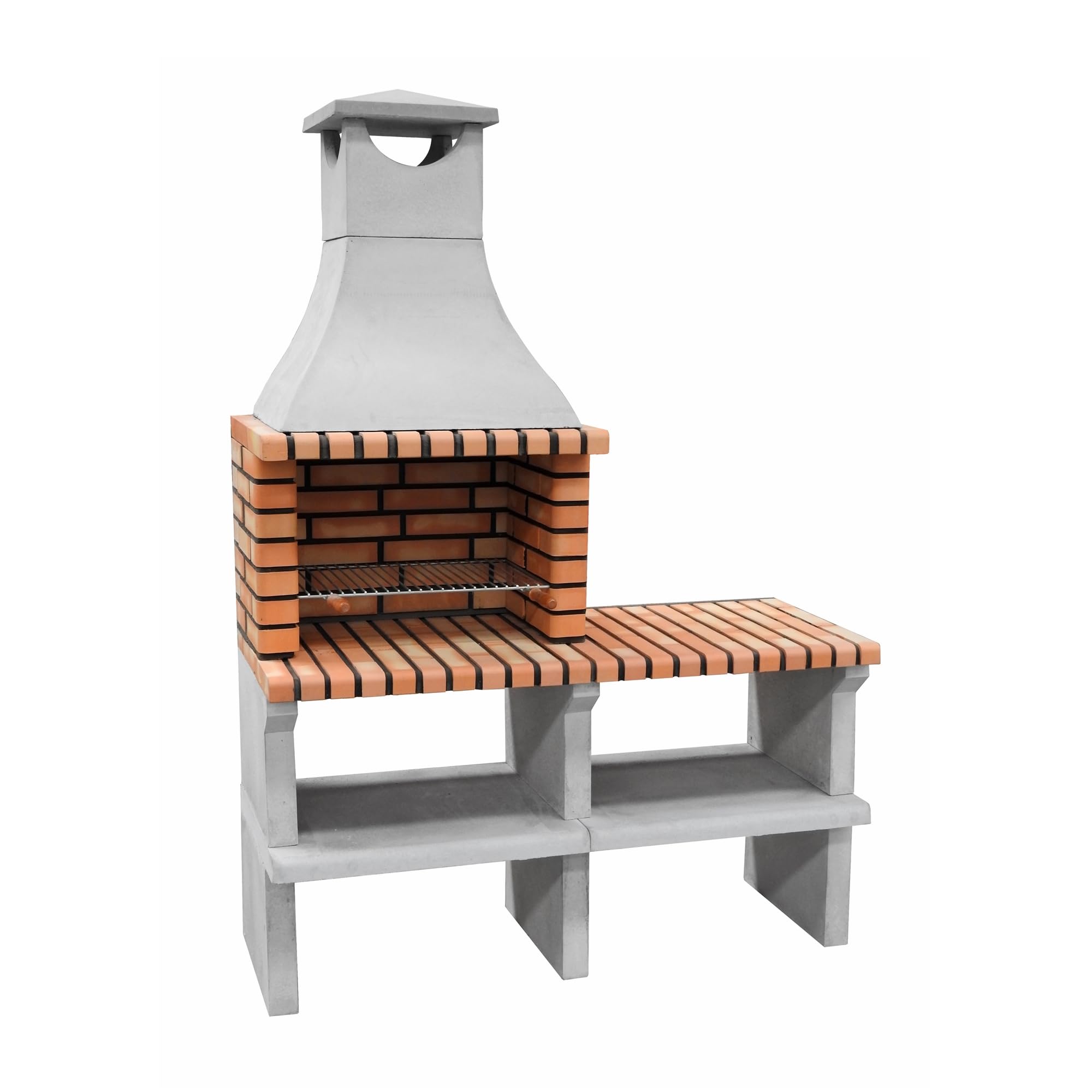 MOVELAR - Barbacoa de Obra Prefabricada de Leña y Carbón Modelo Sines XL (Gris, Naranja - 144 x 58 x 200 cm) REF: 3530/2 - Cocina de Exterior para Jardín o Patio