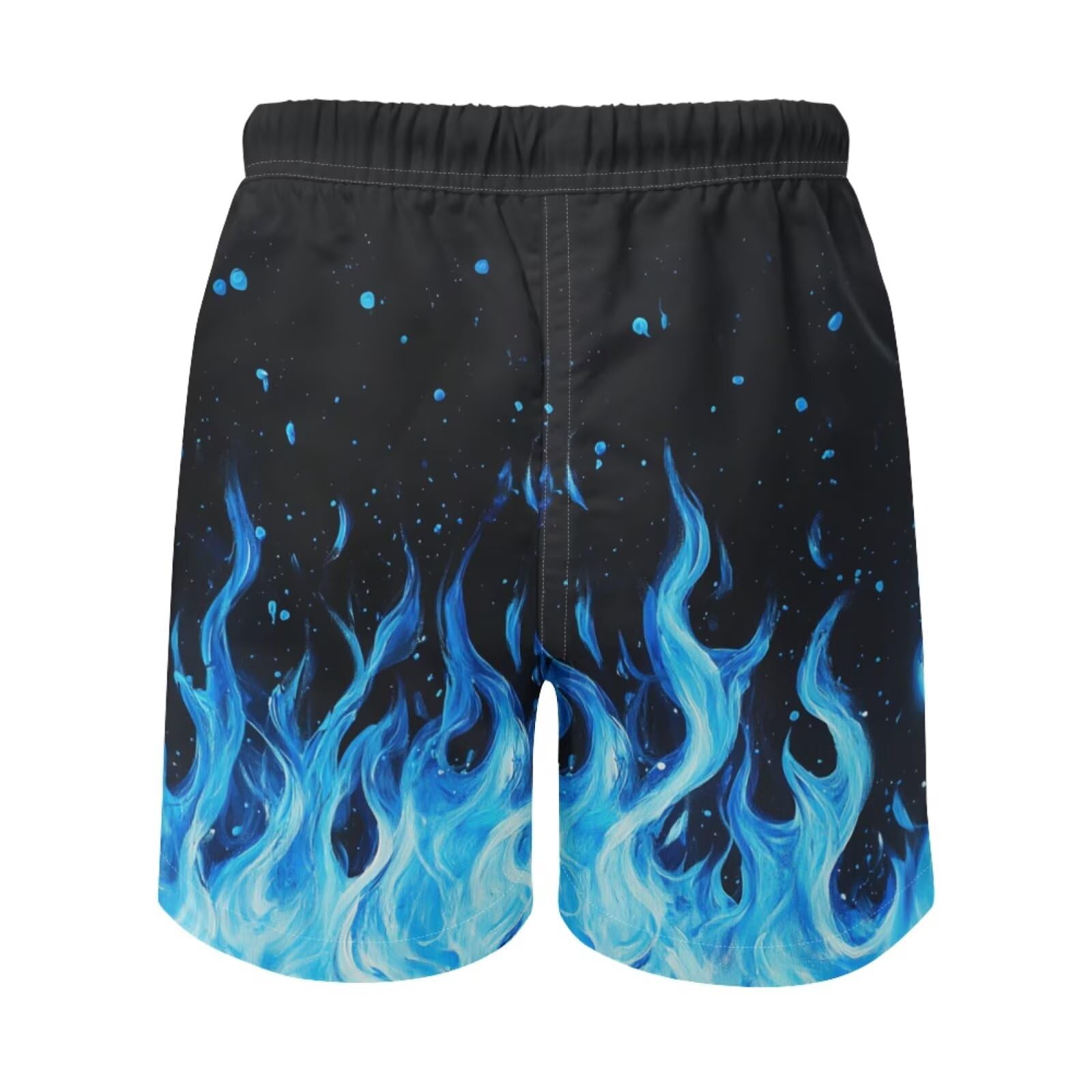 TOADDITDO Kids' Light-Blue Flame Print Swim Trunks with Pockets Beach Bathing Suit Shorts with Comfort Lining Resort Wear