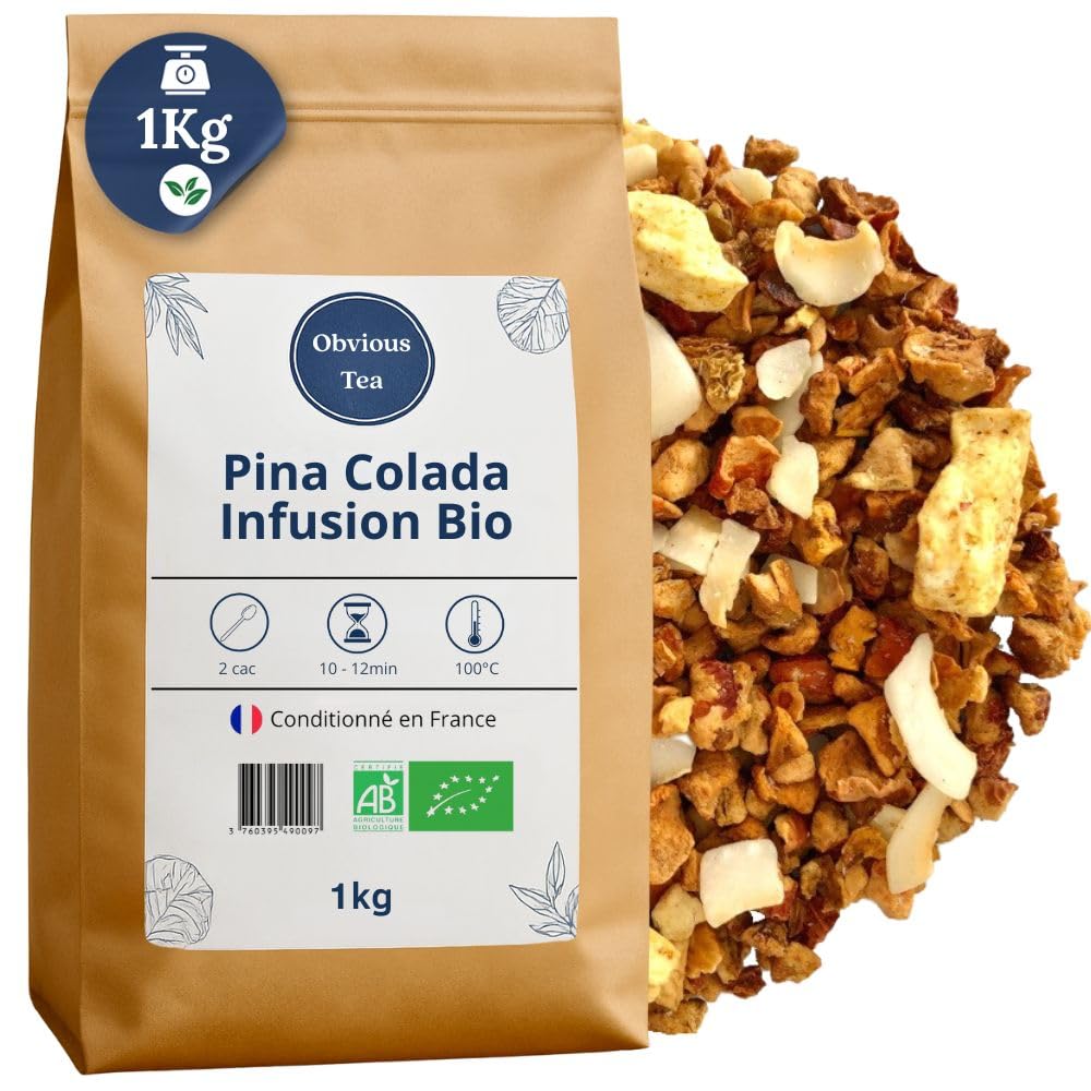 Bio-Pina-Colada-Aufguss – veganer Früchteaufguss, lose – 100 % natürlich, gentechnikfrei – aus kontrolliert biologischem Anbau – in Frankreich verpackt – 1 kg Beutel (≈500 Tassen)