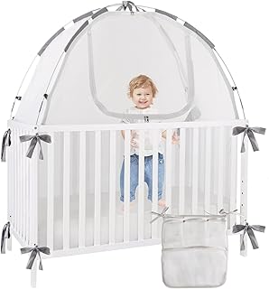 Baby Crib Tent, Baby Safety Crib Tent to Keep Baby from Climbing Out and Falling, Baby Mosquito Netting Crib Net Against Cats, Easy Set Up with Stable Rods Structure and Snaps