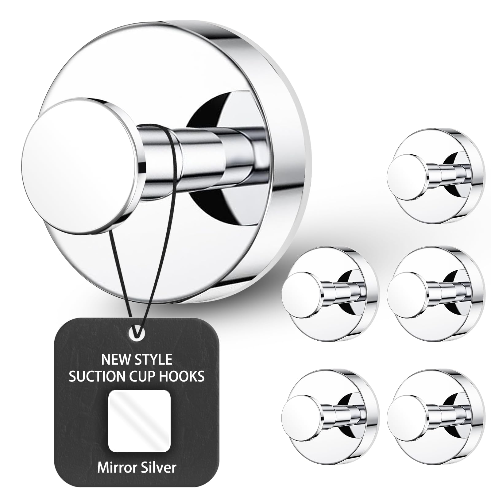 BKV Suction Cup Hooks for Glass Window,Removable Shower Hooks for Inside Shower,Metal Towel Hooks for Bathrooms,6 Pack(Mirror)