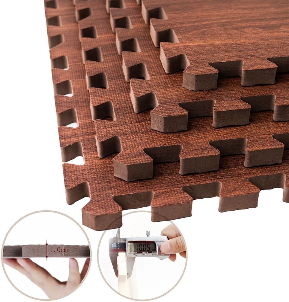 1cm Thick Kids Soft Wood Grain Foam Mats, Children Play Mat Floor Tiles with Border, Interlocking Puzzle Mats Foam Carpet, Floor Protection Pad(Beige,9PCS)