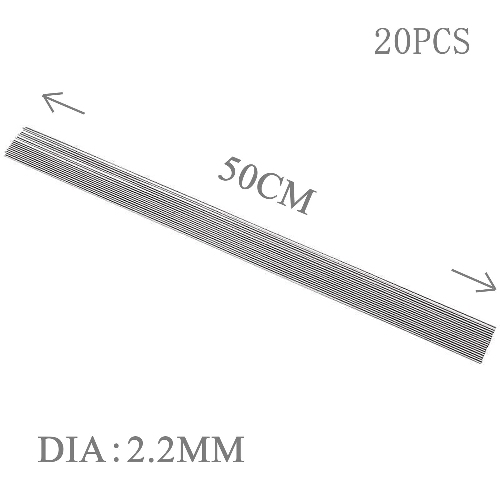 COYOUCO 20 Pcs 304 Stainless Steel Round Rod, 1.6-2.5Mm Dia 500Mm Length Metal Solid Shaft Rods for Industry and DIY Craft,2.2mm