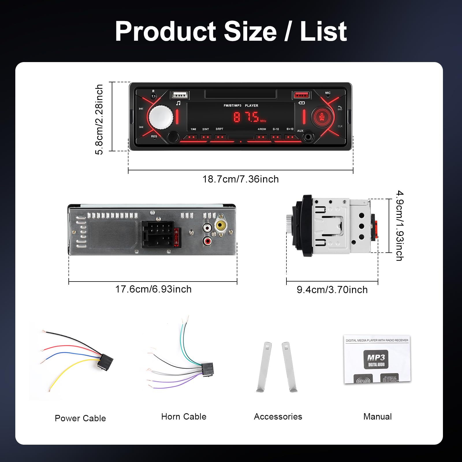 Auto Radio mit Bluetooth, Autoradio mit FM Radio/AUX/EQ/USB/RCA/U Disk/EQ/SWC, Autoradio 1 Din Unterstützung MP3 Player 12V