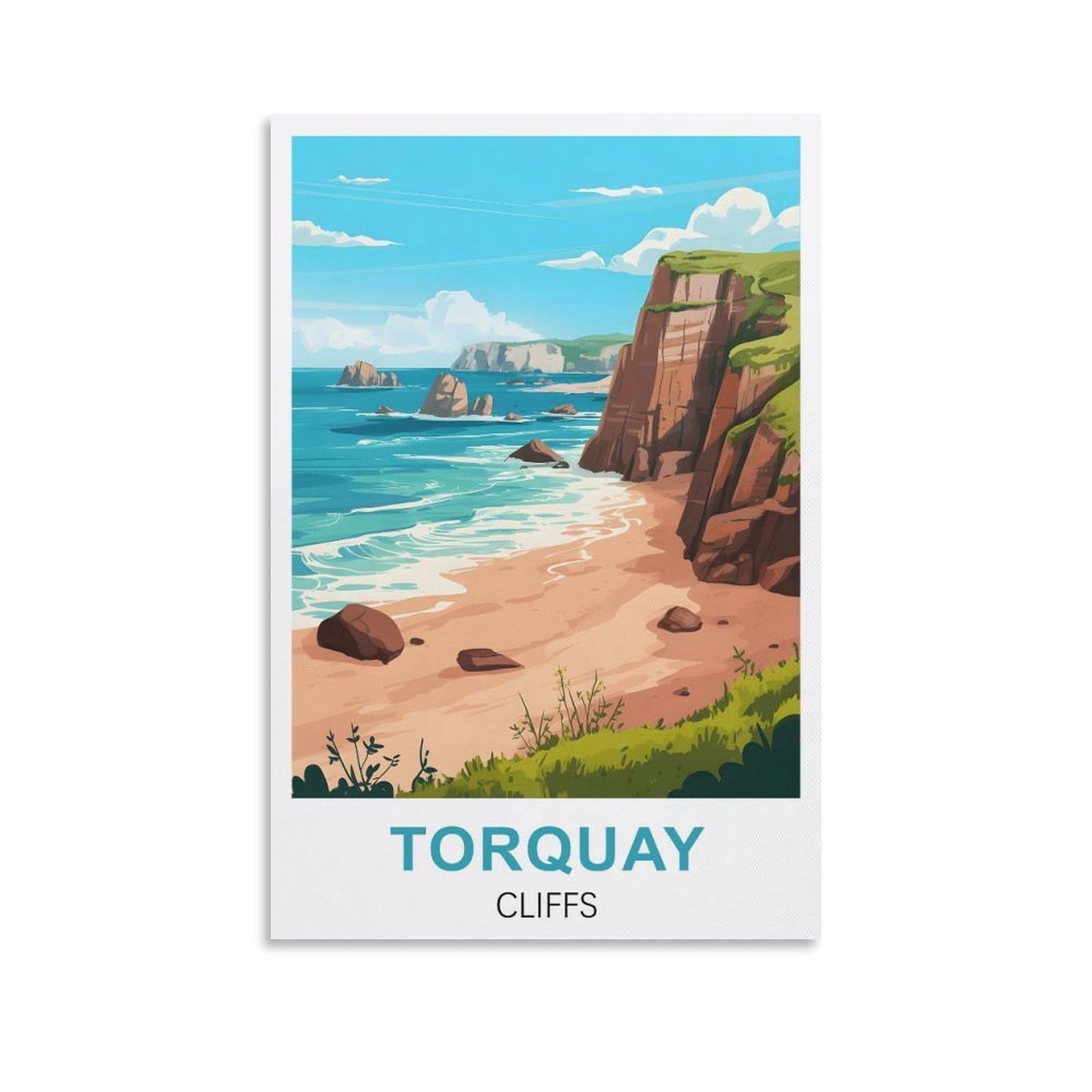EZMLFA 5D Diamond Art Kits for Beginner,Torquay Cliffs Devon,DIY Round Full Drill Crystal Art Craft Painting for Home Wall Decor 40x40cm