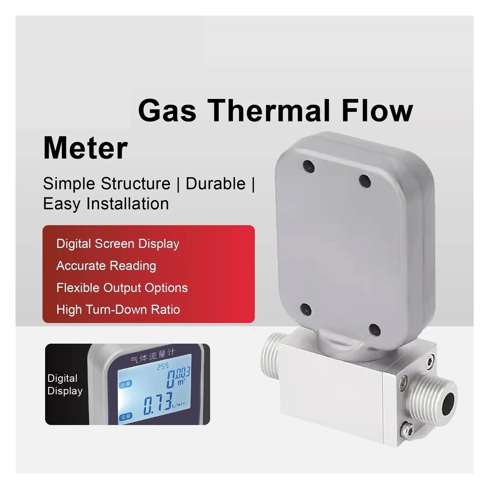 Medidor de flujo de gas térmico G3/8 macho DN10, sensor de flujo for aire, oxígeno, nitrógeno, argón, salida RS485 Garantizar la estabilidad(Air-0.5-50L-min)