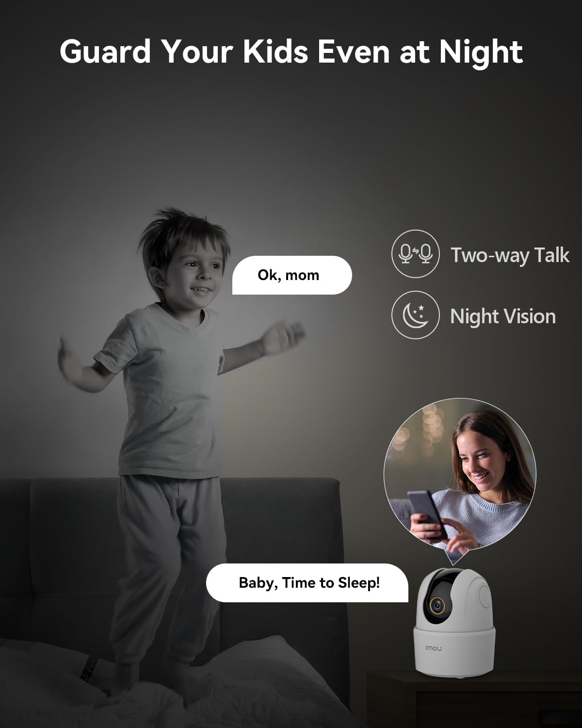 Imou 2.5K (4MP) Kameraövervakning WiFi Inomhus 360 ° Kamera Ansluten Smartphone Människodetektering AI Smart Spårningssiren Tvåvägsljud Privat läge Kompatibel Alexa för Baby/Husdjur