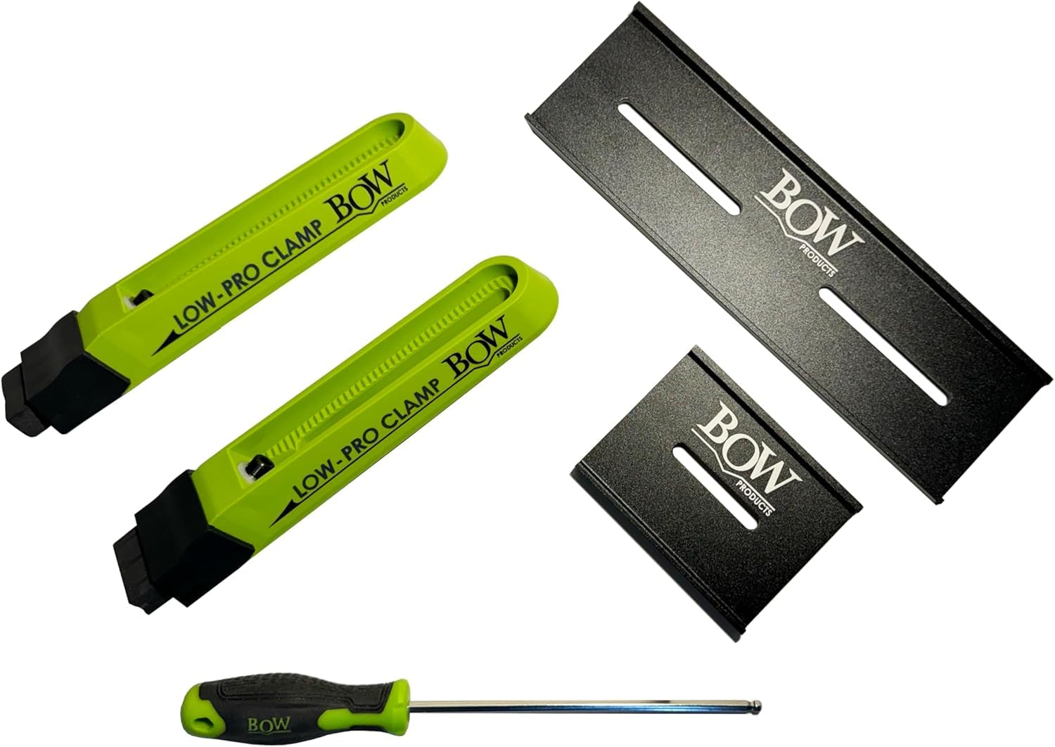 BOW Products Low Profile Clamping Kit - Spannsystem für CNC Maschinen, MFT-Tische, Lochplattentische, T-Track-Tische und Werkbänke - Mit Niederzugspannern, Anschlägen, Wechselspitzen & Zubehör