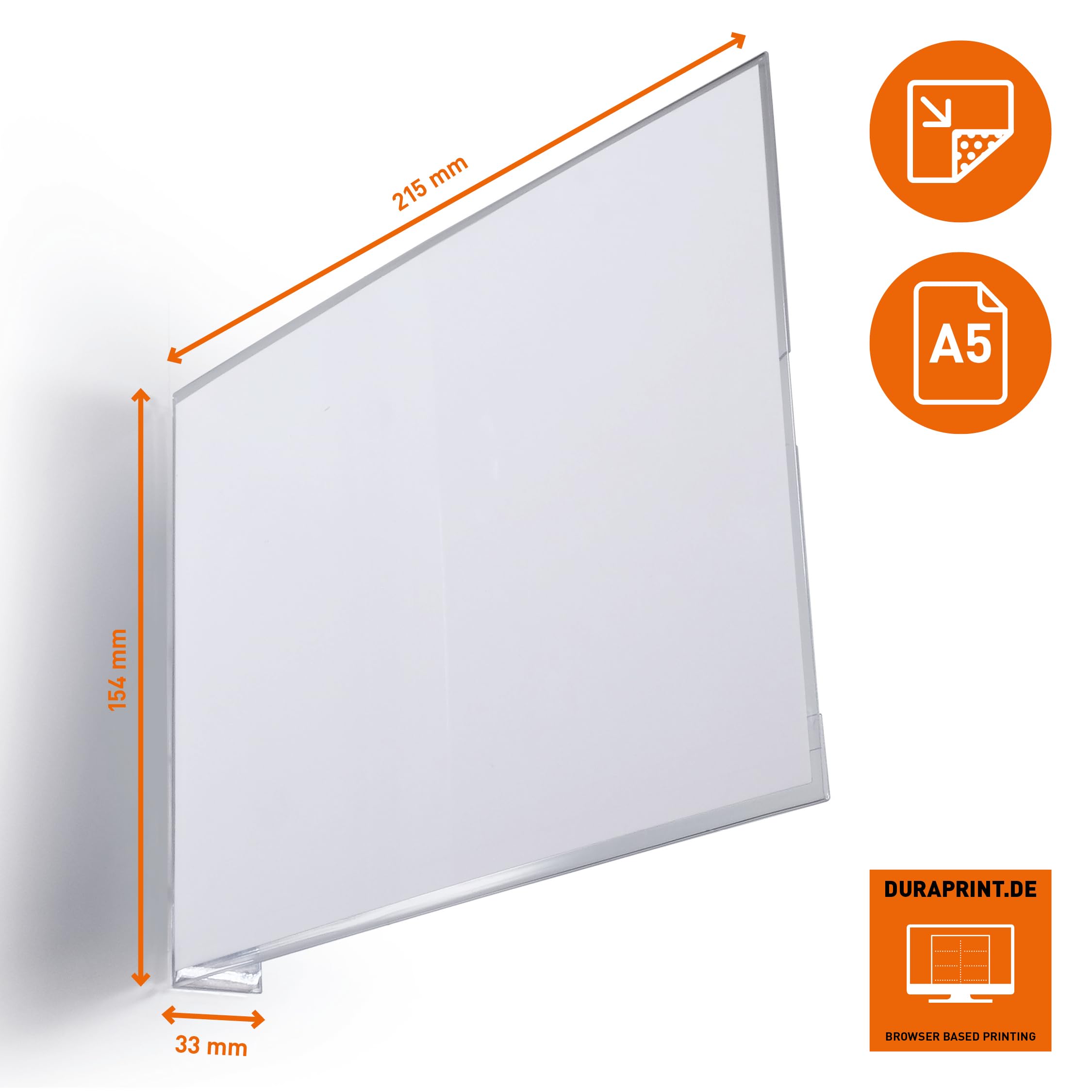 Durable Fahnenschild 210 x 148,5 mm, Regalschild selbstklebend A5 quer, transparent, 185819