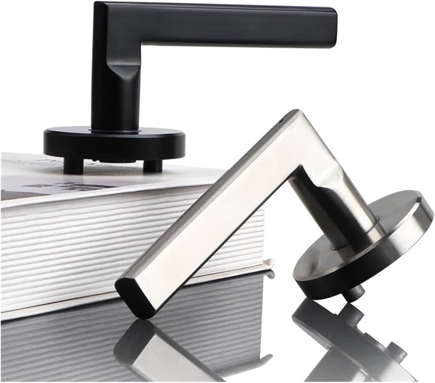 304 Stainless Steel Bathroom Lock Indoor Door Keyless Black Handle Household Press Reverse Button Mechanical(Matt Black)