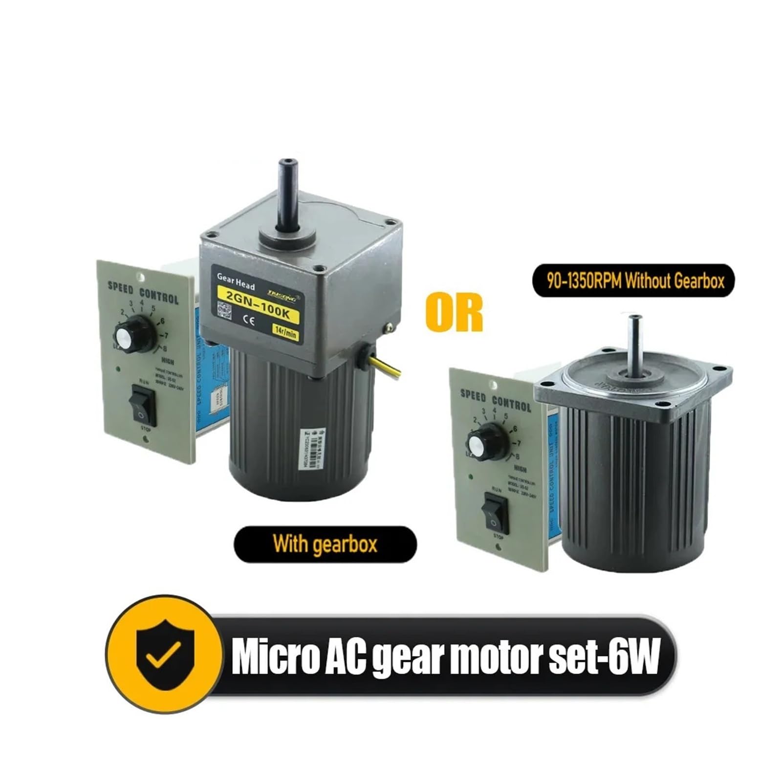Micromotor de CA de 6W, Motor asíncrono monofásico de 110v y 220v, Eje de Motor de 8mm + Controlador de Velocidad de 5RPM-1350RPM 50/60hz(110v,0-8 RPM)