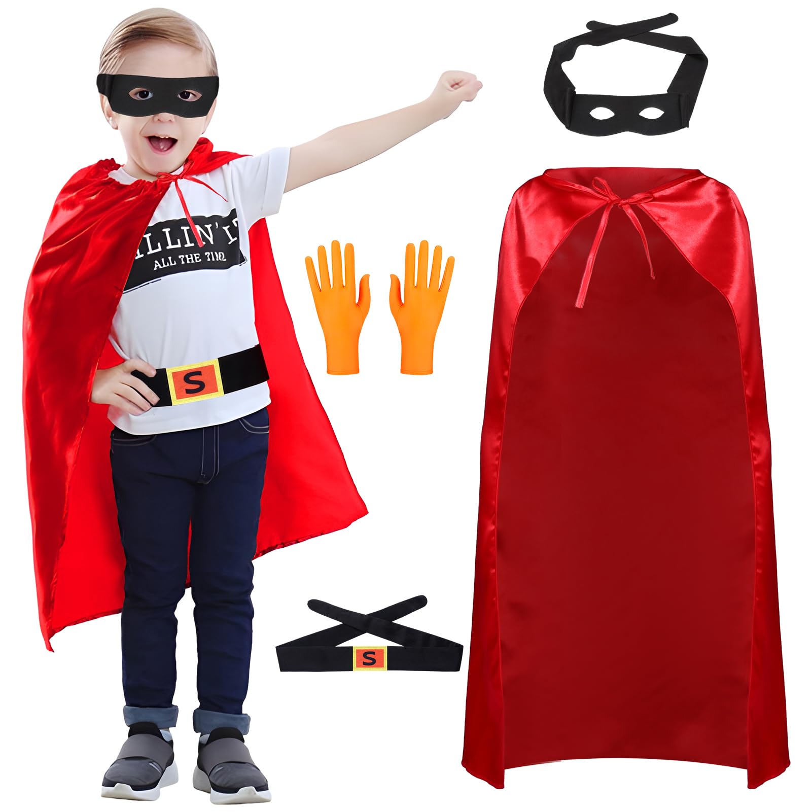 Apparlxer Super Potato Cloak Costume for Teen,4Pcs Potato Costume Superpotato Cosplay Outfits with Red Cloak Belt Eye Mask Orange Gloves,World Book Day Costumes for Teenager