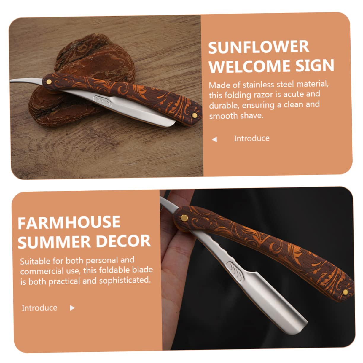 PLAFOPE Rasoio Professionale a Mano in Acciaio Inossidabile e Legno, Design Sicuro, Stile Vintage, per Barba, Uso Domestico e Parrucchiere