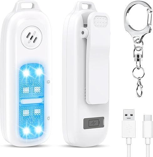 AMIR Alarma de seguridad personal para mujer, linterna recargable con clip, alarma personal de sonido seguro de 130 dB con luces estroboscópicas,