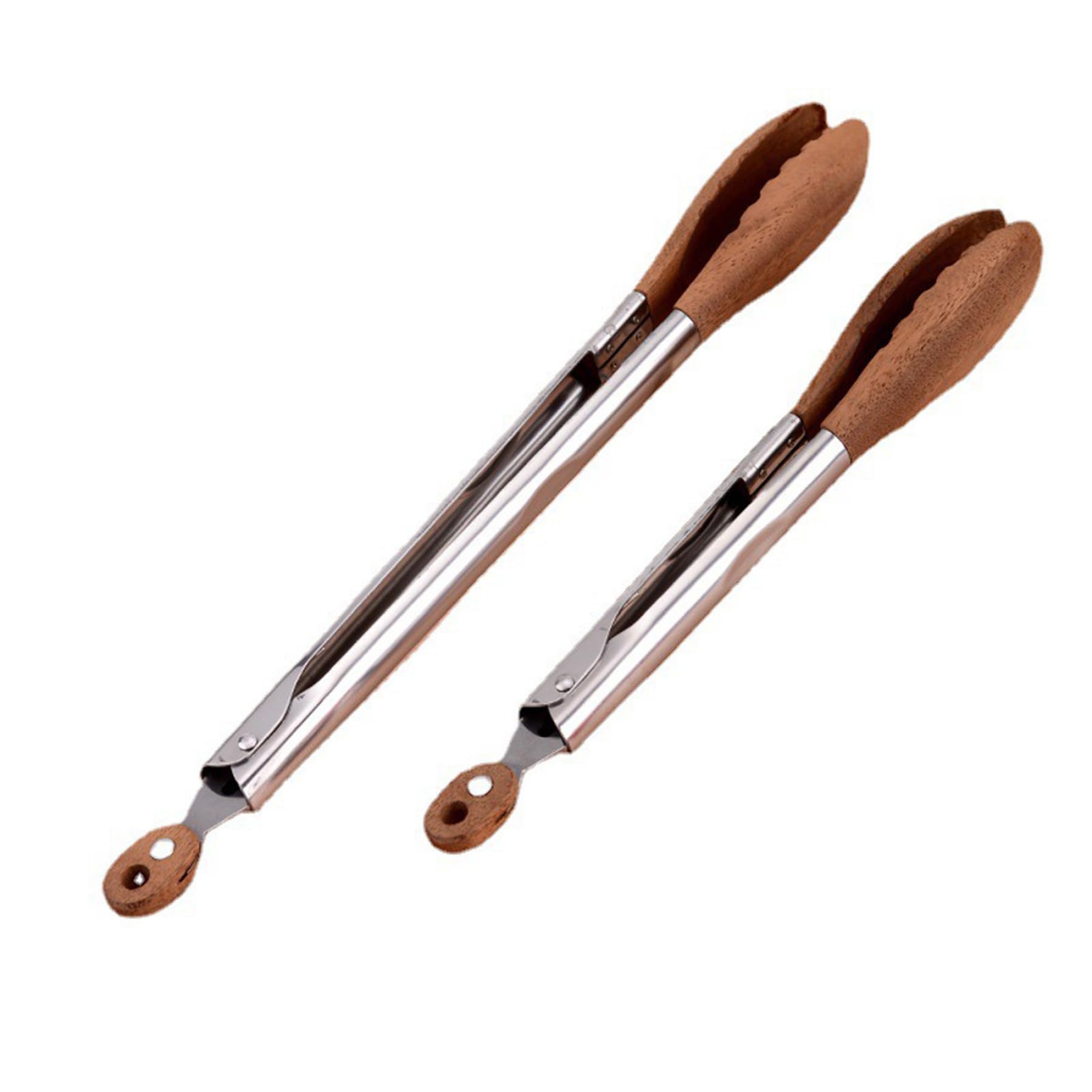 Elyebxj 2PCS Stainless Steel Anti-Slip Tongs for Cooking with Wooden Tips, Anti-Scalding Locking Tongs for BBQ, Steak, Kitchen Food and Salad