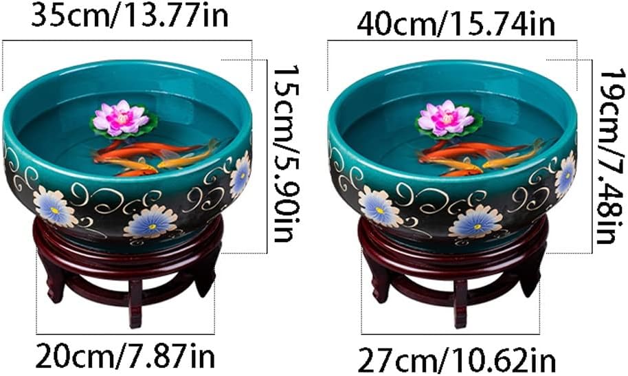 Fish Bowl Vase Chinese Style Ceramic Fish Bowl Desktop Fish Culture Fish Tank Living Room Balcony Blue and White Mountain River Tank Office Ornamental Fish Culture Tank Small Fish Tank Starter Kit ( C