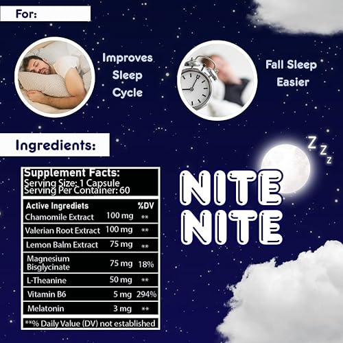 Miniatura 5 de Nurse Harvey's Nite Nite - Cápsulas para dormir para adultos con 3 mg de melatonina, bisglicinato de magnesio, vitamina B6, ayuda natural para