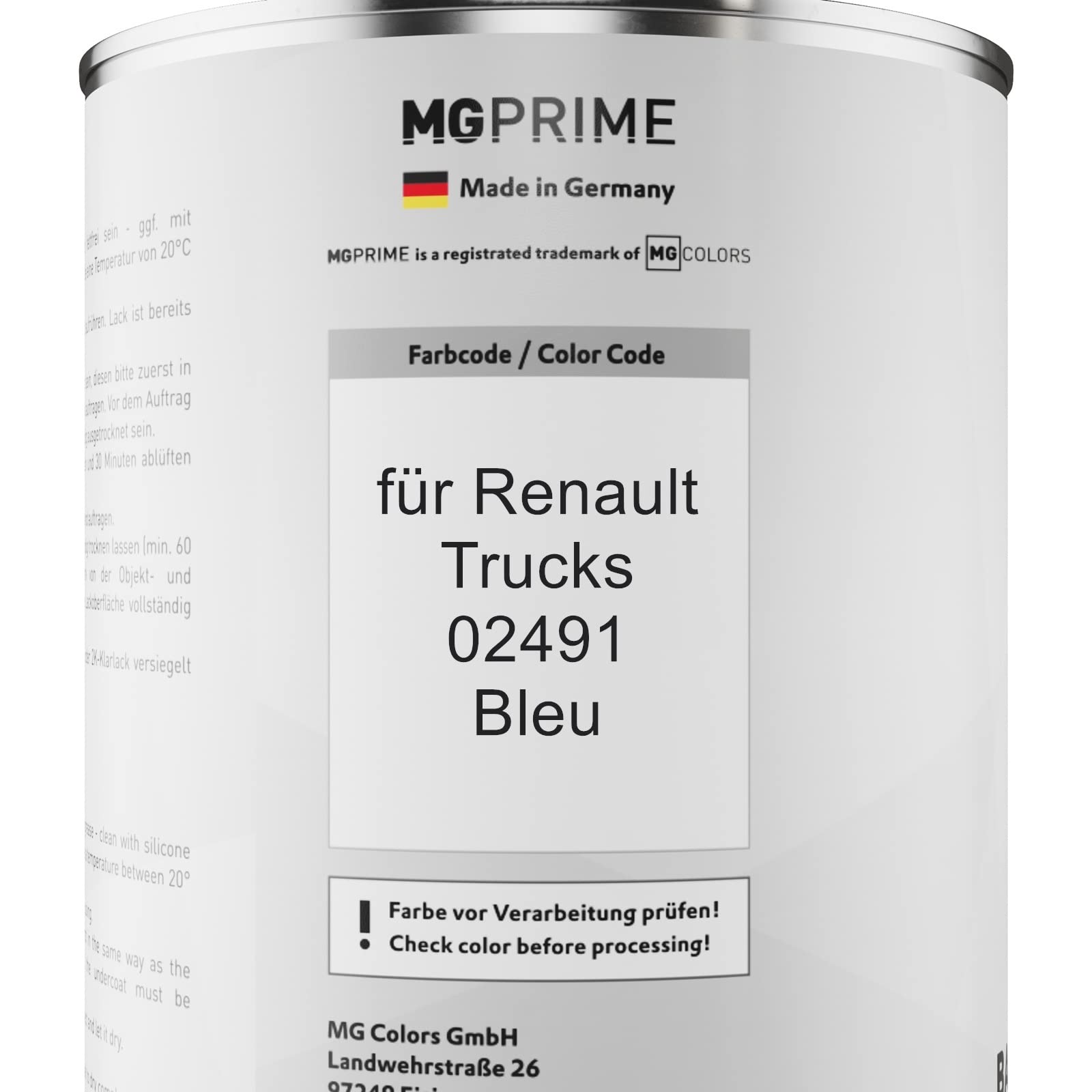 MG PRIME Lakier samochodowy Zestaw puszek dla Renault Trucks RVI 02491 Bleu Lakier bazowy 2K Utwardzacz do lakieru bezbarwnego gotowy do natrysku 2,5L