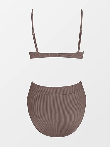 Miniatura 5 de CUPSHE Conjunto de bikini para mujer traje de baño de dos piezas de cintura alta tirantes delgados ajustables gancho trasero sin espalda