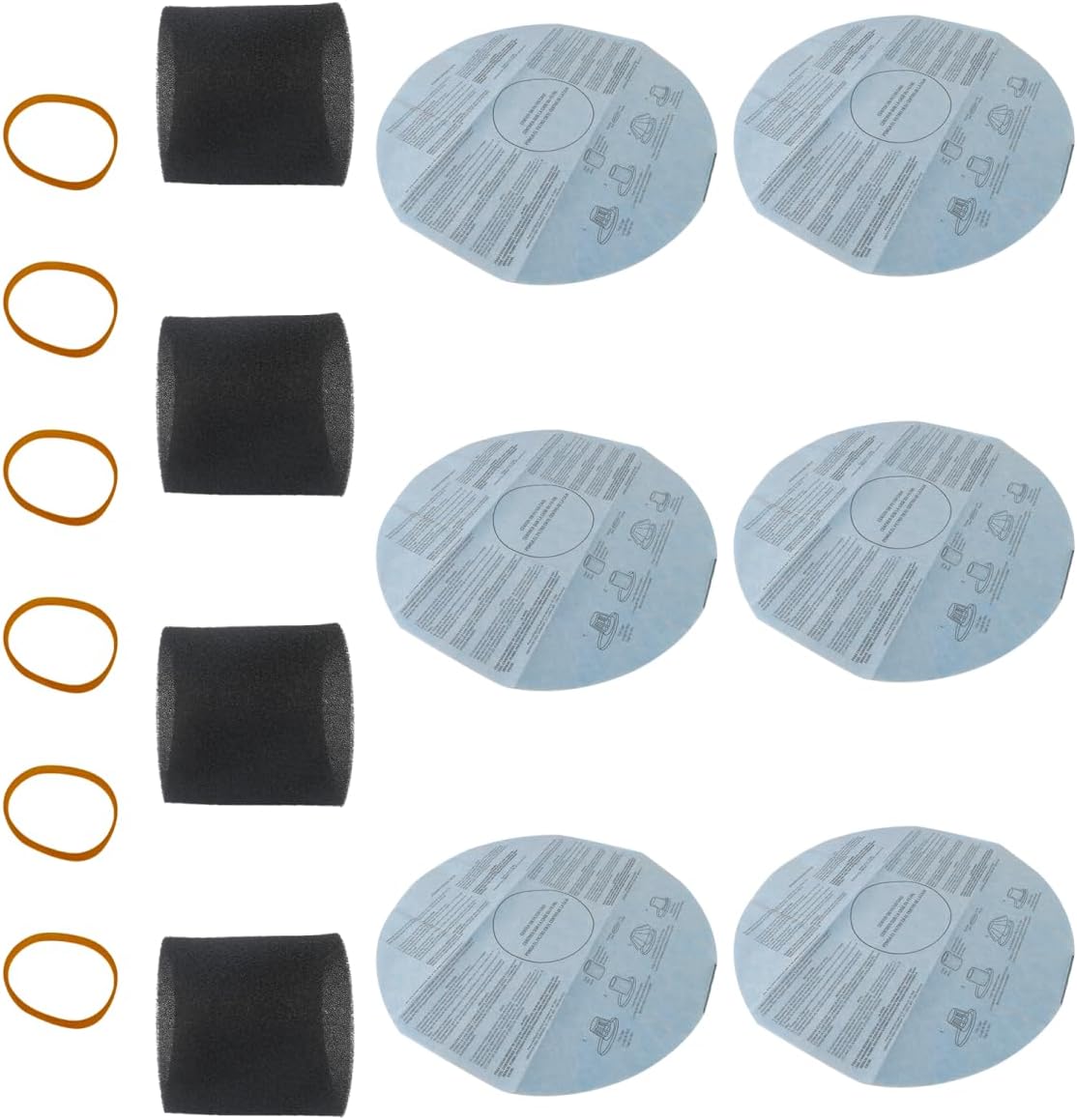 [2025 New] 6x Filters 90107/90137 and 4x Foam Sleeve 90585 & 6x Retaining Bands for shop vac mini 1 gallon: 2011600(2E200); 1x1 vac: 2010100; for Shop vac hang up (2015 Model)（16 Pcs)