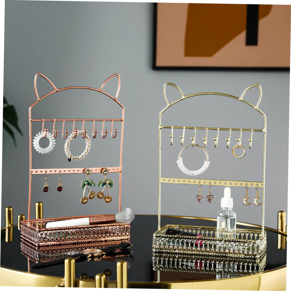 1Pc porte-bijoux oreille de chat plateau de vanité présentoir à bijoux arbre porte-boucles d'oreilles support plateau de rangement de bijoux support de boucle d'oreille organisateur présentoir à