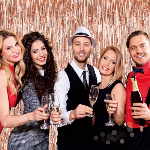 2 Pack Rose Gold Foil Fringe Backdrop Rose Gold Tinsel Backdrop Tinsel Curtain Backdrop Streamer Backdrop Curtain for Rose Gold Birthday Decorations Prom Decorations Party Streamers Decorations - Image 6