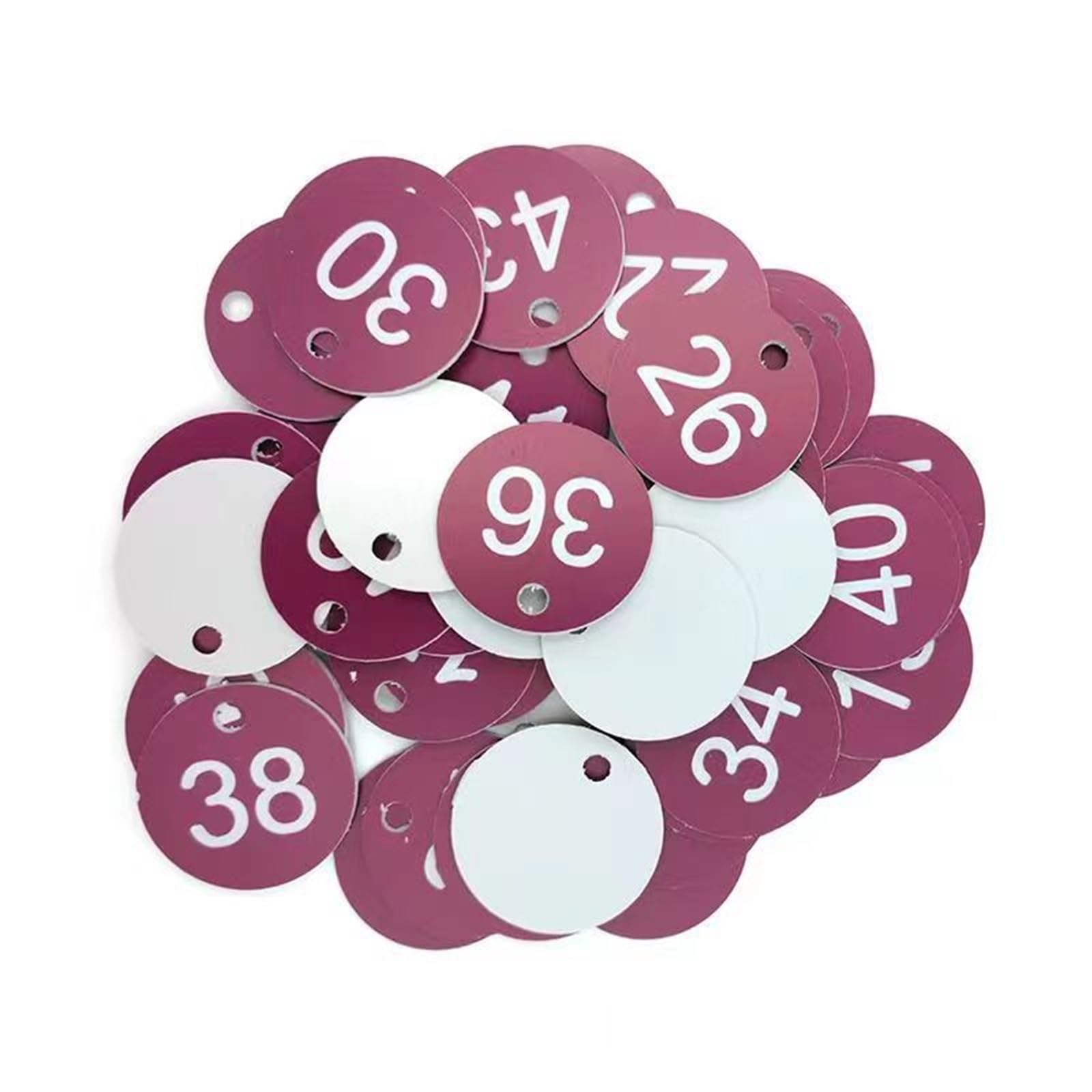 Beehive Identification Tags Numbered Punched Number Engraved Round Plastic with Holes(Purple 1-50)
