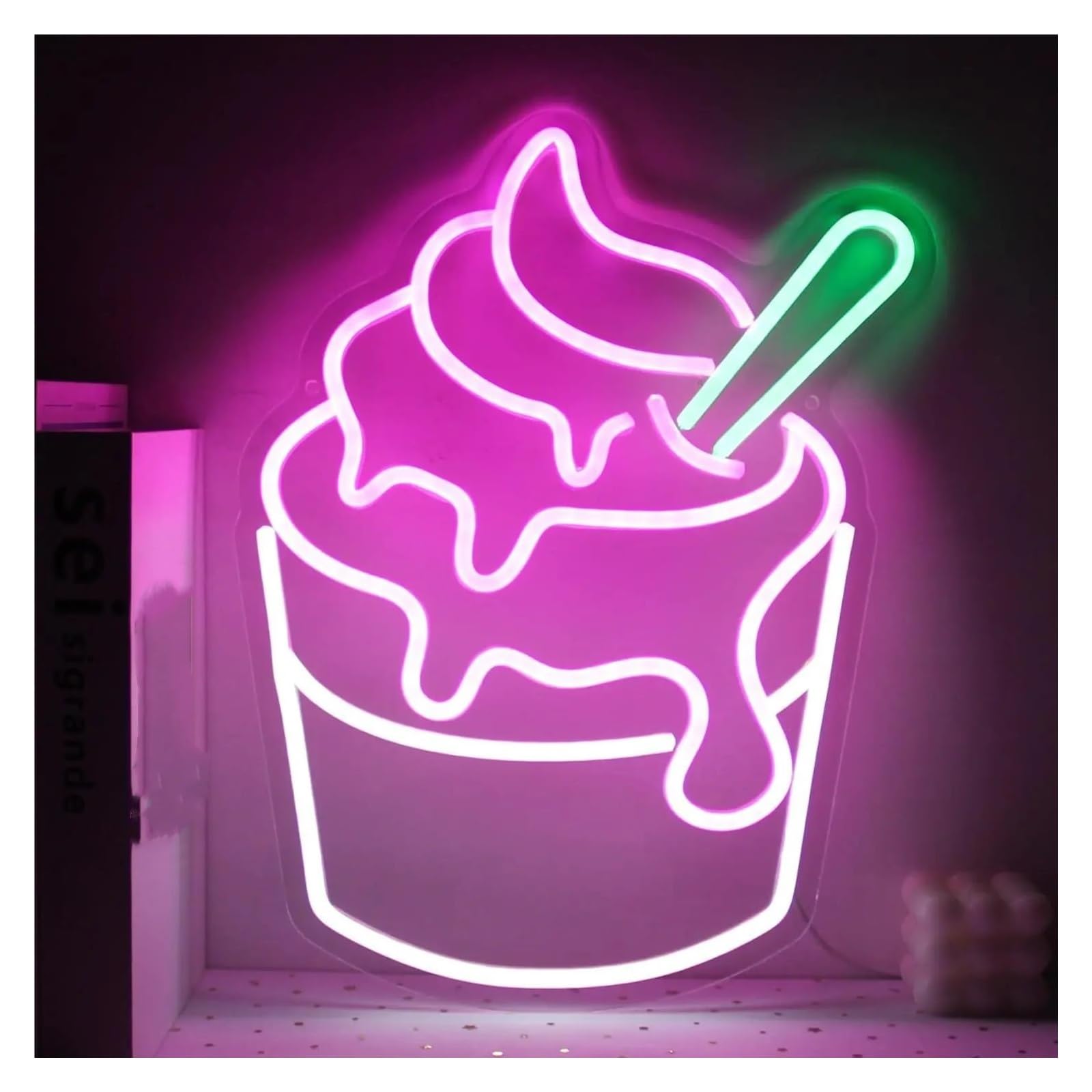 Luces de neón Letrero De Neón De Helado Para Postres, Restaurantes, Bares, Decoración Del Hogar, Negocios, Decoración De Pared 27.4x35cm