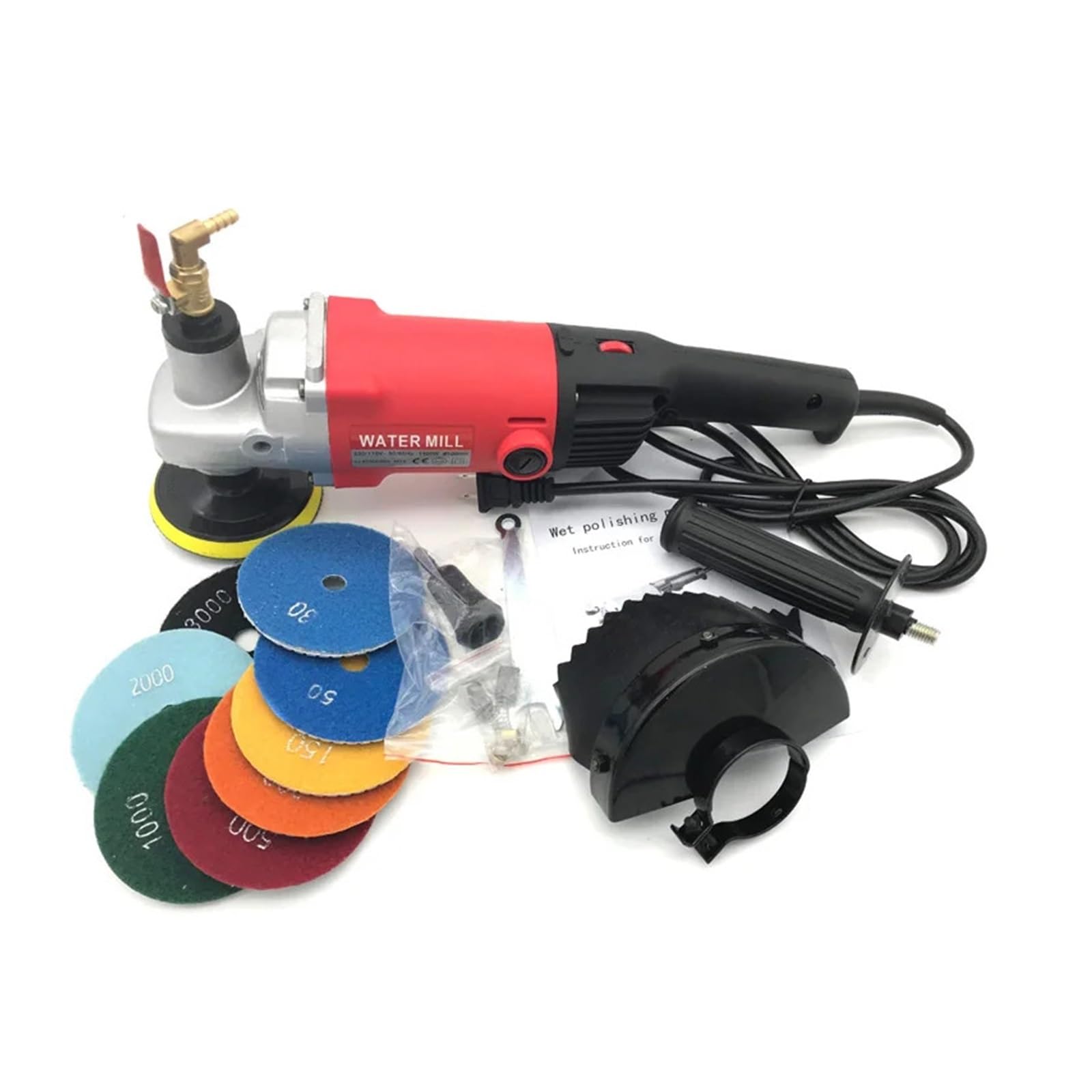 Herramientas Profesionales de Pulido Pulidora eléctrica de 1400 W for Granito y Piedra húmeda, lijadora Manual, Molino Agua con Velocidad Variable, Incluye 7 Almohadillas Pulido
