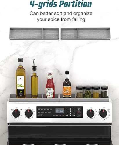 Miniatura 6 de Tiveal Estante superior de estufa magnético, estante de silicona para especias para la parte posterior de la estufa, estante para estufa para