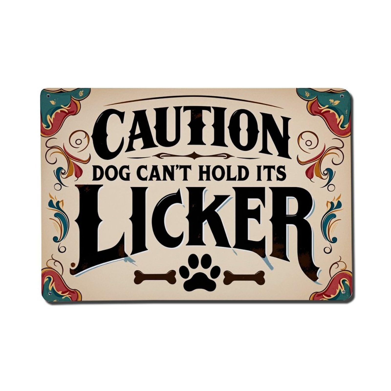 Enderetf Vintage Caution Dog Can't Hold Its Licker Tin Sign Metal Poster, Home Bar Garage Man Cave Cafe Indoor & Outdoor Wall Decoration 8X12inches